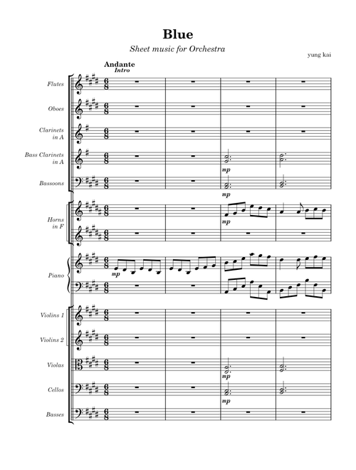 'Blue' in E major – Sheet music for Orchestra – yung kai