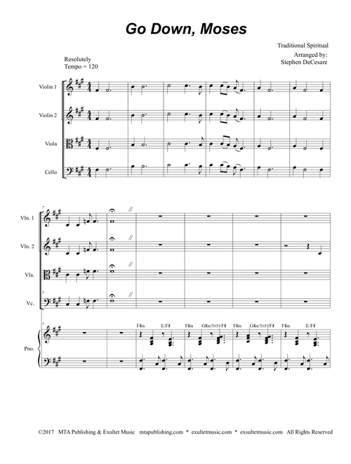 Go Down, Moses (for String Quartet and Piano) (Arr. Stephen DeCesare) - African-American Spiritual (String Quartet)