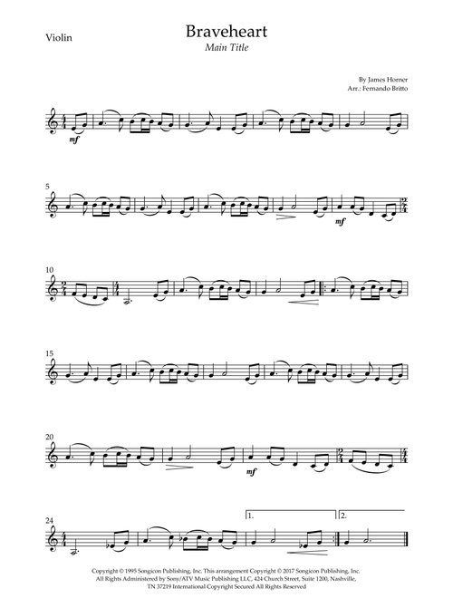 Braveheart - Main Title (Arr. Fernando Britto) - James Horner (Violin Solo)
