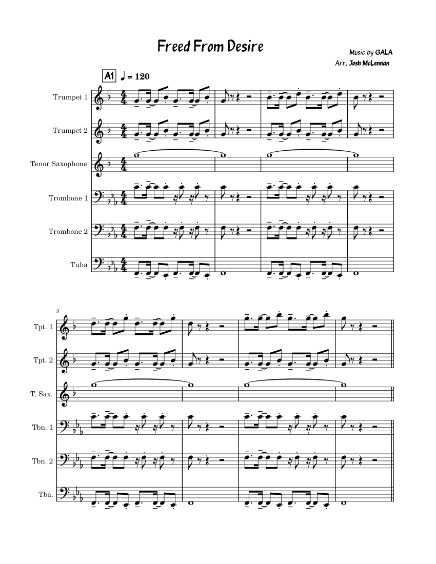 Freed from desire gala brass band arrangement piano tutorial