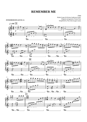 Remember me Sheet Music with Chords for Piano, Saxophone tenor