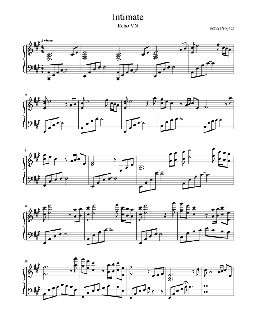 Intimate – Echo Project Intimate Sheet Music for Piano (Solo ...