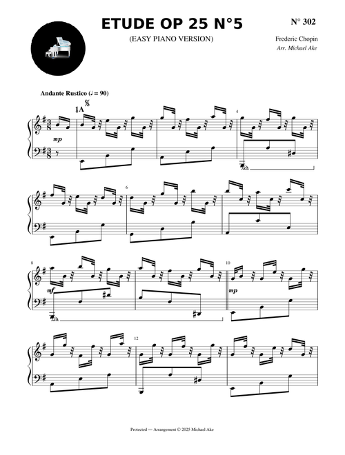 Etude Op 25 N°5 (Wrong Note) – Frederic Chopin (Alternative Rewrited EASY Short Version)