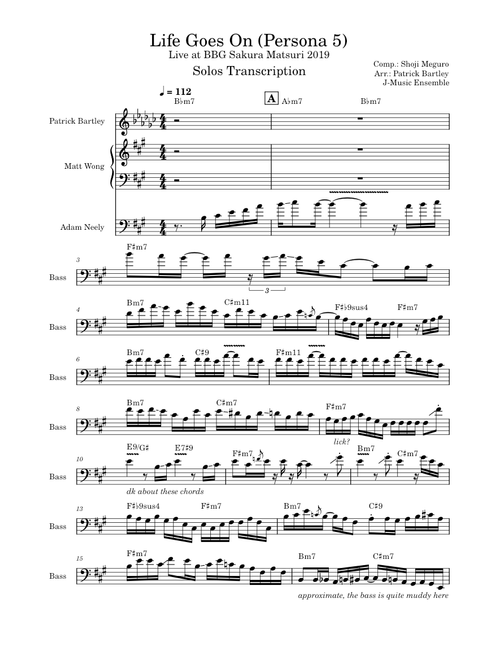Life Goes On – J-Music Ensemble (Solos Transcription)