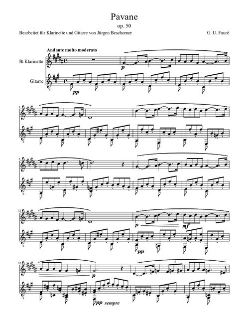 G. U. Fauré Pavane op. 50 for Bb Clarinet and Guitar