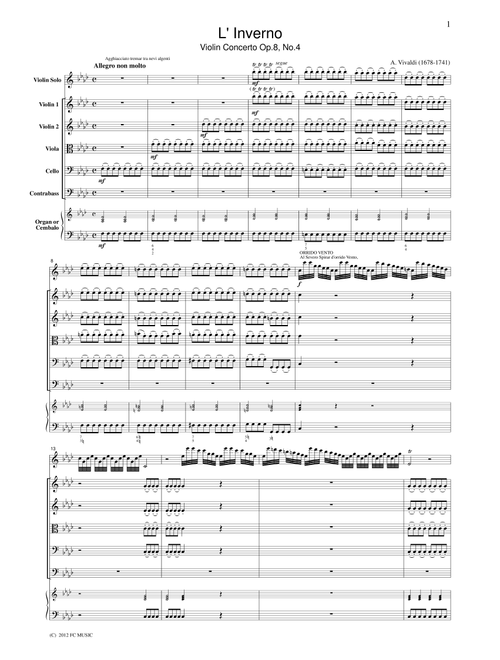 Vivaldi L' Inverno Violin Concerto Op.8, No.4, for string orchestra, SV004 (String Quartet)