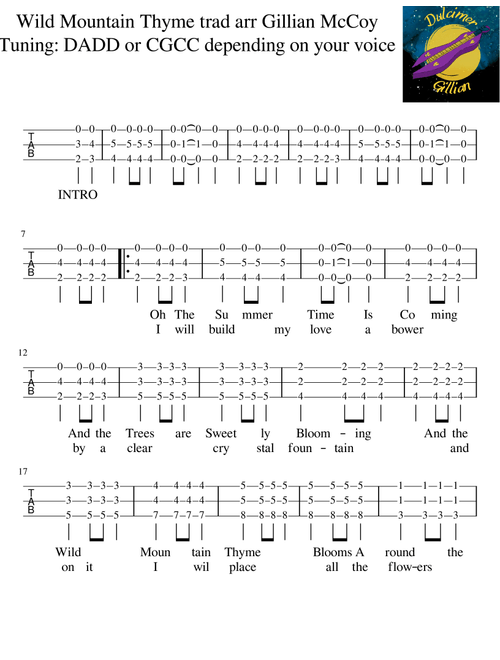 Wild Mountain Thyme Mountain Dulcimer Chords (Arr. Gillian McCoy) - Trad (Instrumental Duet)