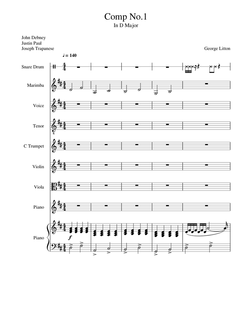 Comp1 Music Comp No.1 Sheet music for Piano, Tenor, Vocals, Snare drum & more ...