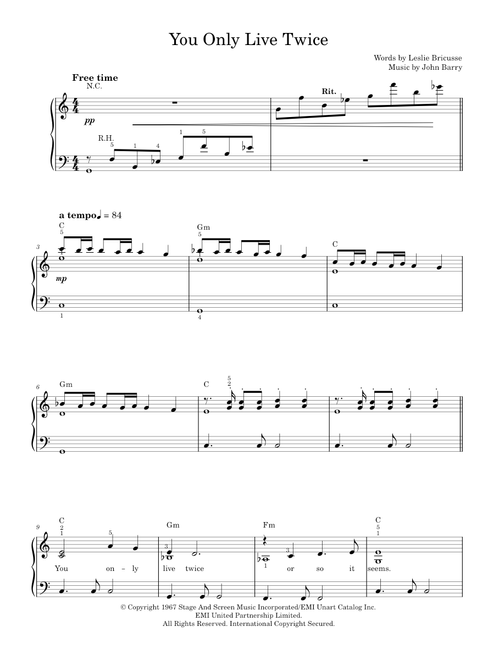 You Only Live Twice (theme from the James Bond film) - Nancy Sinatra (Easy Piano)