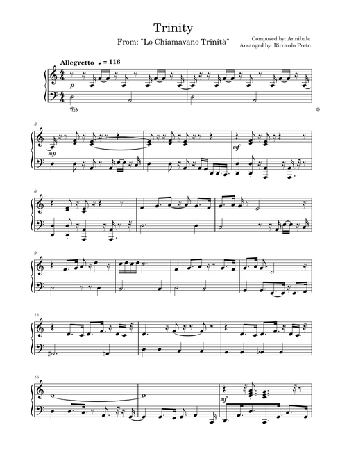 Lo Chiamavano Trinità – Franco Micalizzi Trinity (From: "Lo chiamavano Trinità") | Piano Arrangiament