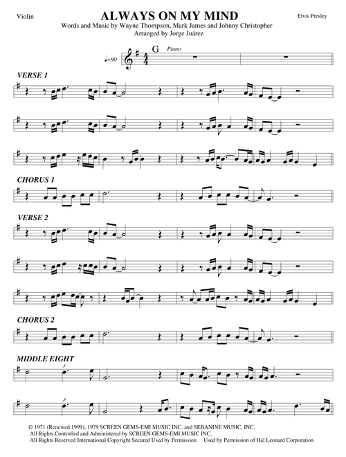 Always On My Mind (Arr. Jorge Juárez) - Elvis Presley (Violin Solo)