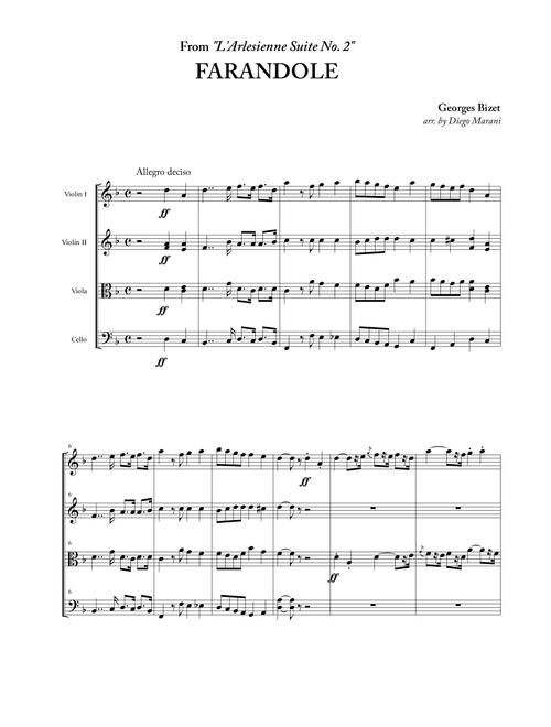 Farandole from "L'Arlesienne Suite No. 2" for String Quartet (Arr. Diego Marani) - Georges Bizet (String Quartet)