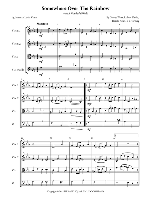 Somewhere Over The Rainbow/what A Wonderful World (Arr. Jhonatan Lucio Viana) - E Y Harburg, George Weiss, Harold Arlen (String Quartet)