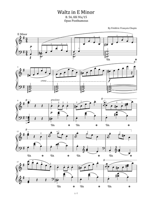 Chopin - Waltz in E Minor - B. 56 KK IVa/15 - Original With Fingered (Arr. poon) - Frédéric François Chopin (Piano Solo)