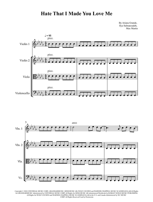 Hate That I Made You Love Me (Arr. Wesley S. SIlva) - Ariana Grande (String Quartet)