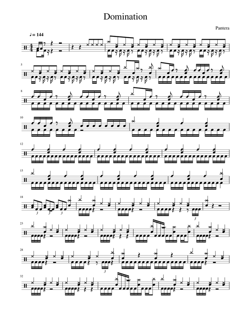 Domination - Pantera Sheet Music for Drum group (Solo) | MuseScore.com