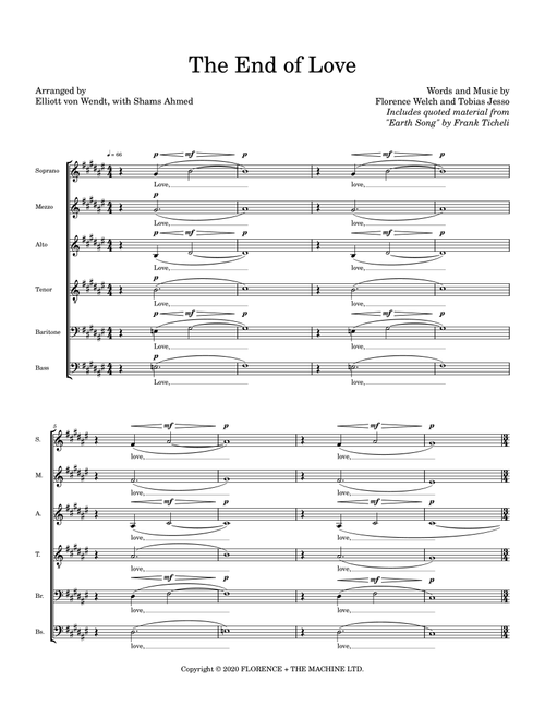 The End Of Love (Arr. Shams Ahmed) - Tobias Jesso, Florence Welch (Choral, SATB divisi)