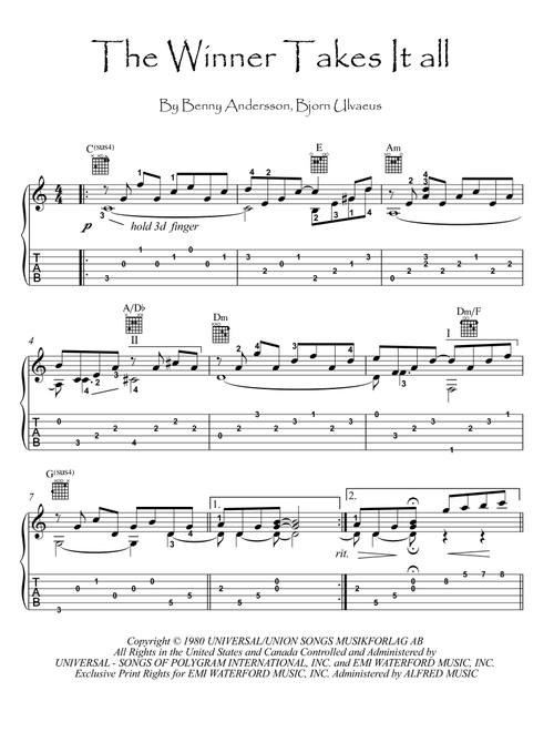The Winner Takes It All (Arr. PianoSheetNow) - ABBA (Solo Guitar)