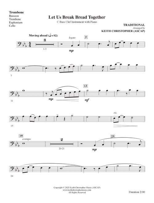 Let Us Break Bread Together on Our Knees (Arr. Keith Christopher) - Traditional (Trombone and Piano)