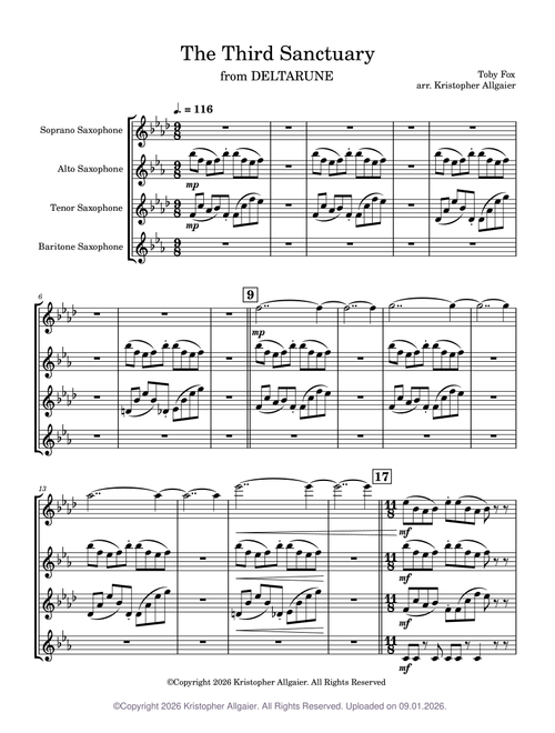 The Third Sanctuary – Toby Fox DELTARUNE Chapter 4 | Saxophone Quartet