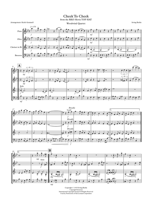 Cheek To Cheek (Arr. Keith Gemmell) - Fred Astaire (Woodwind Ensemble)