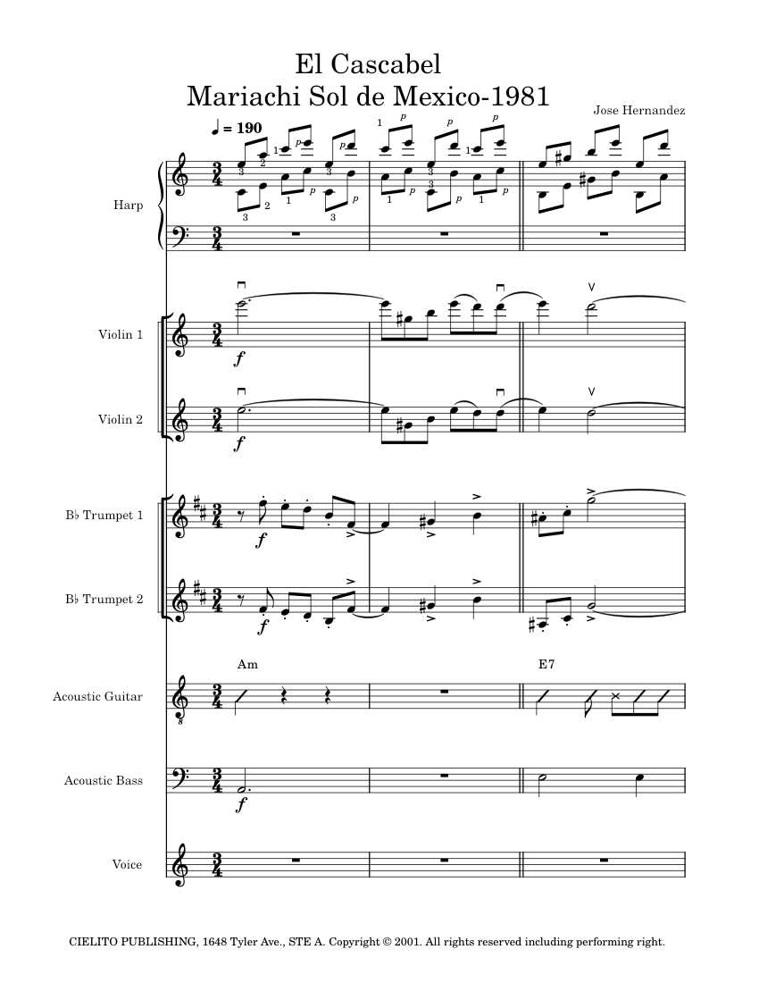 El CascabelMariachi Sol de Mexico Sheet music for Vocals, Trumpet in b