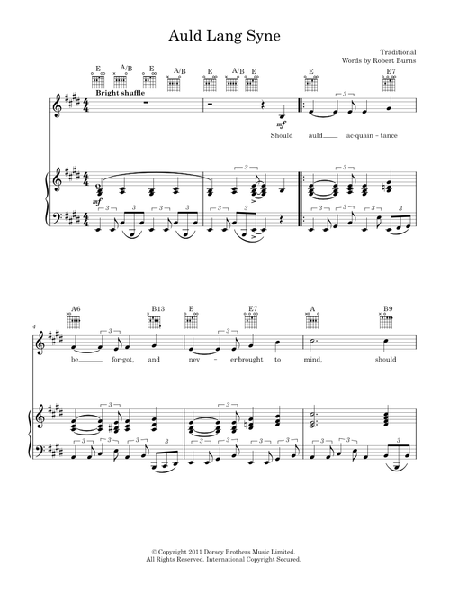 Auld Lang Syne - Robert Burns (Piano-Vocal-Guitar (Piano Accompaniment))