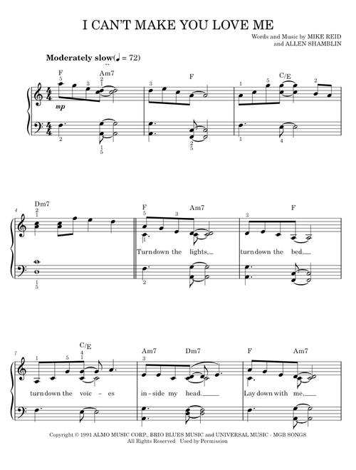 I Can't Make You Love Me - Bonnie Raitt, George Michael (Easy Piano)