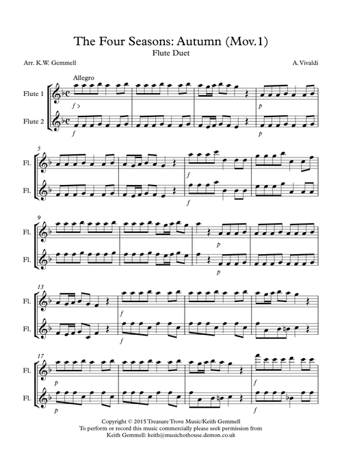 The Four Seasons - Autumn (Mov.1): FluteDuet (Arr. Keith Gemmell) - A, Vivaldi (Flute Duet)