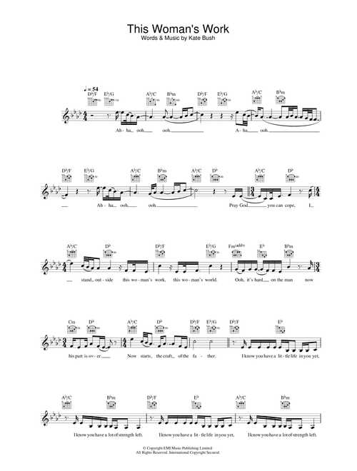 This Woman's Work (from She's Having A Baby) - Kate Bush (Lead Sheet - Fake Book)