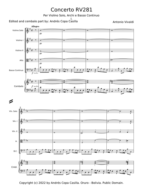 Concerto in E minor, for violin, strings, & continuo, RV 281 - Antonio Vivaldi