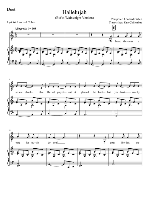 Hallelujah Rufus Wainwright Version 1 mxl
