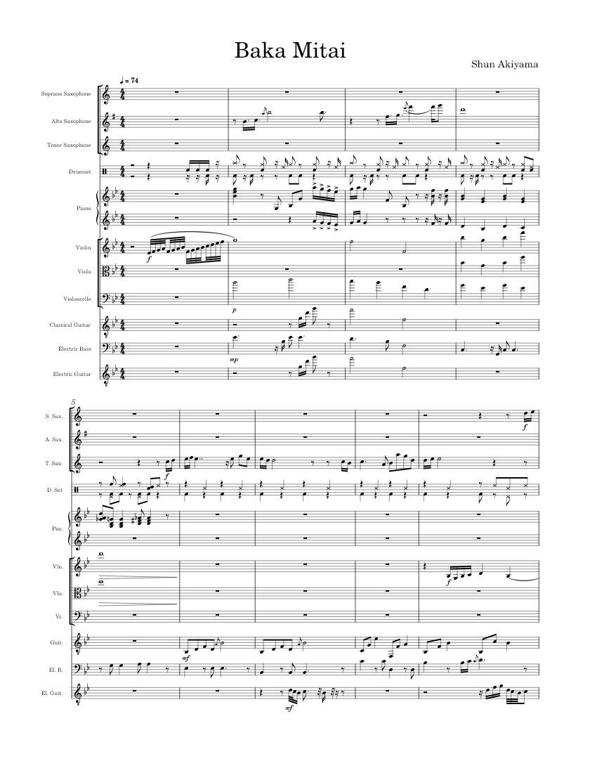 ばかみたい, Baka Mitai – Yakuza OST (Shun Akiyama) Sheet