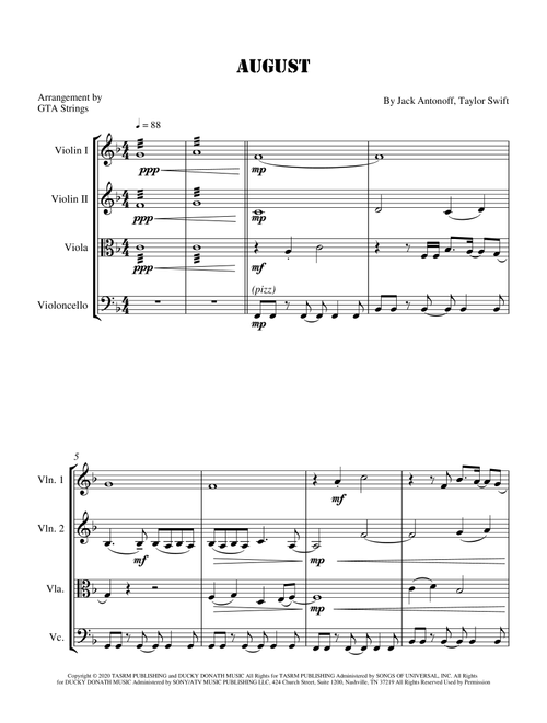 August (Arr. GTA Strings) - Taylor Swift (String Quartet)
