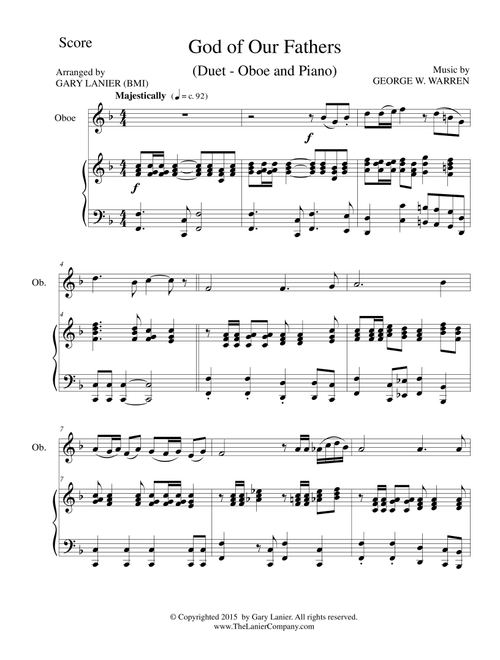 GOD OF OUR FATHERS (Duet – Oboe and Piano/Score and Parts) (Arr. Gary Lanier) - George W Warren (Instrumental Duet)