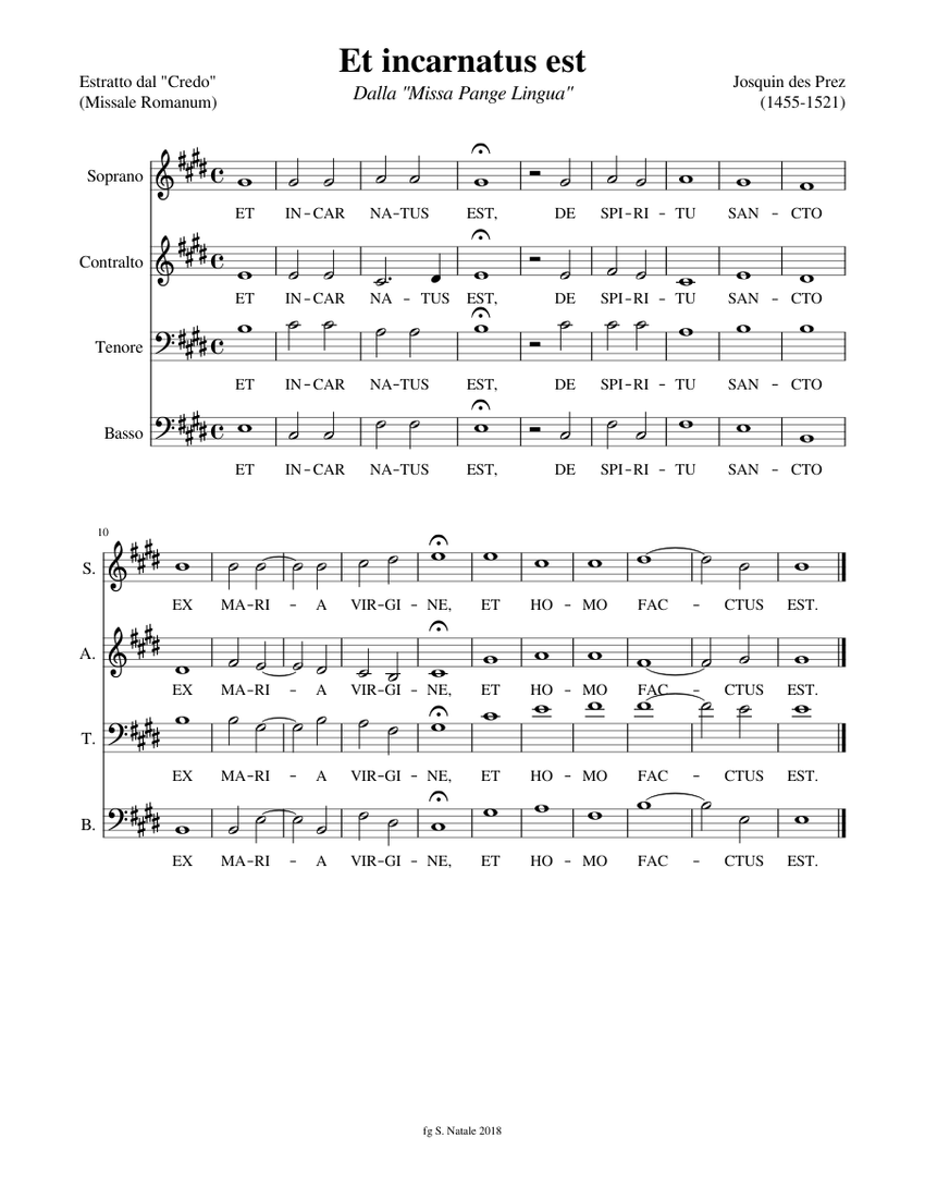 Et incarnatus est Sheet music for Soprano, Alto, Tenor, Bass voice