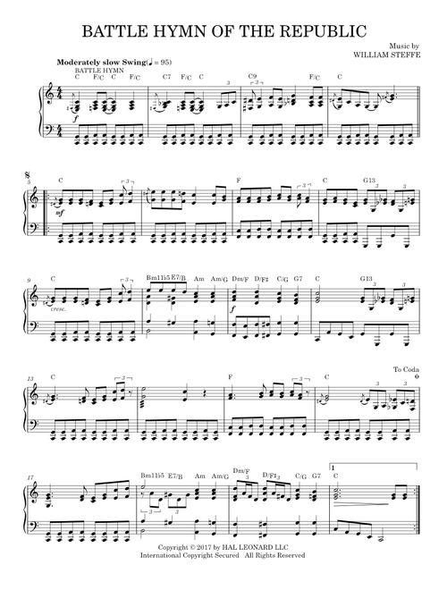 Battle Hymn Of The Republic [Jazz version] - William Steffe (1856), Arr.:  James E. Greenleaf, C. S. (Piano Solo)