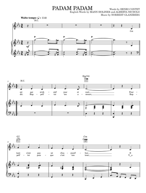 Padam Padam - Edith Piaf, Mack David (Piano-Vocal-Guitar)