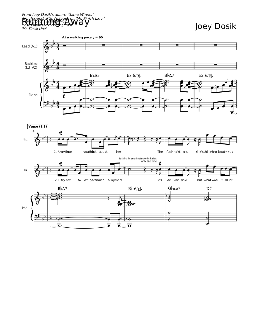 Running Away Note Running Away Sheet Music with Chords for Piano, Vocals (Mixed Trio ...