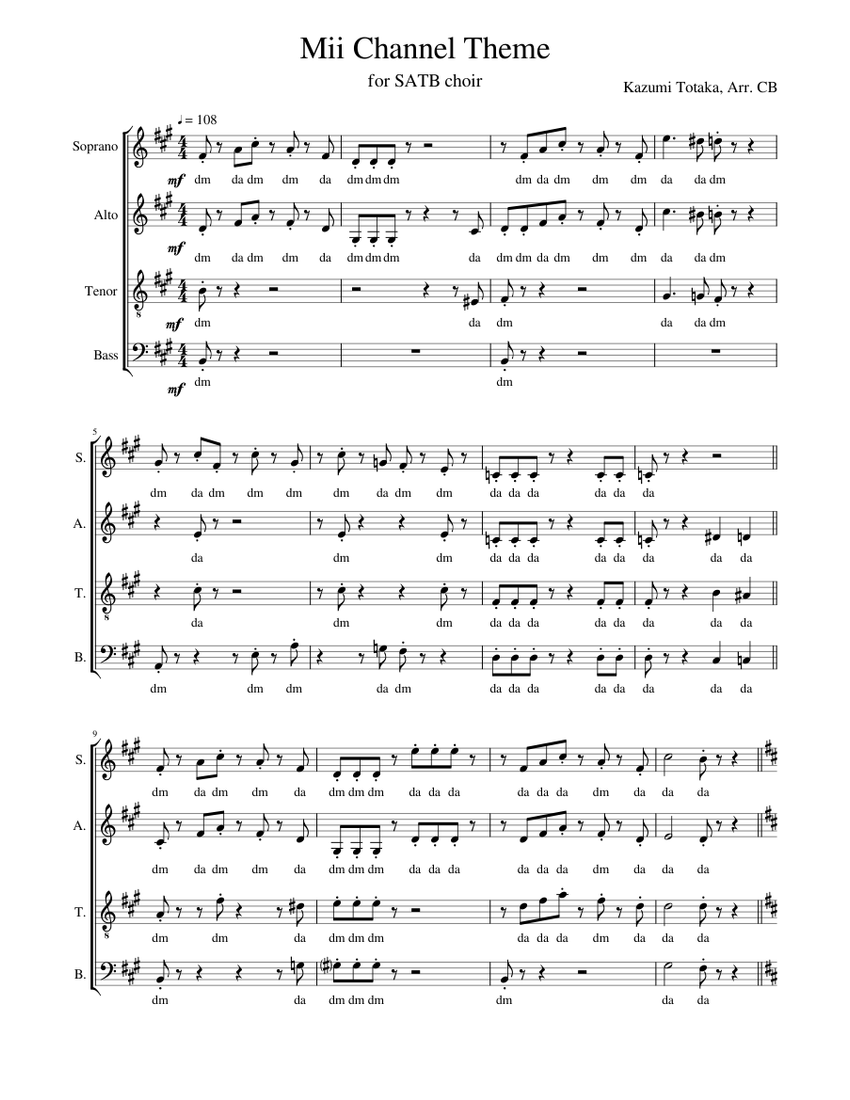 Mii Channel Theme (for SATB Choir) – Kazumi Totako Sheet Music for ...