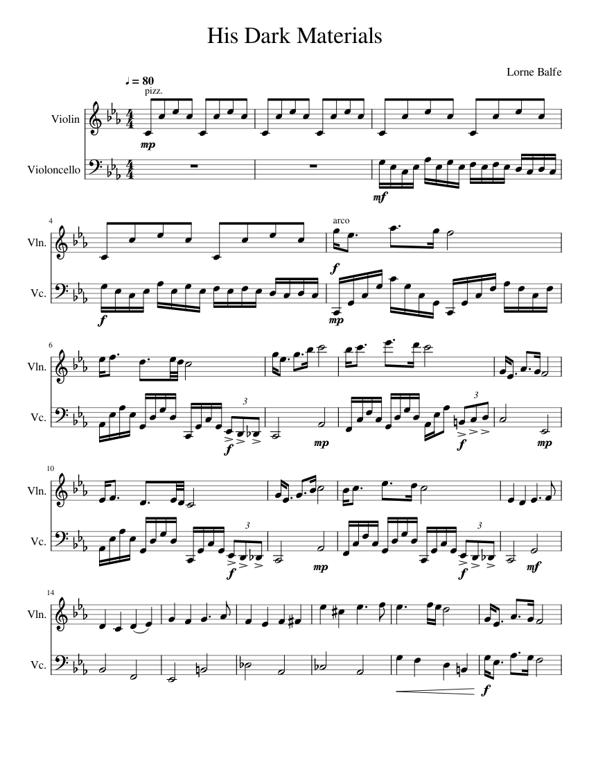 His Dark Materials Sheet music for Violin, Cello (String Duet 