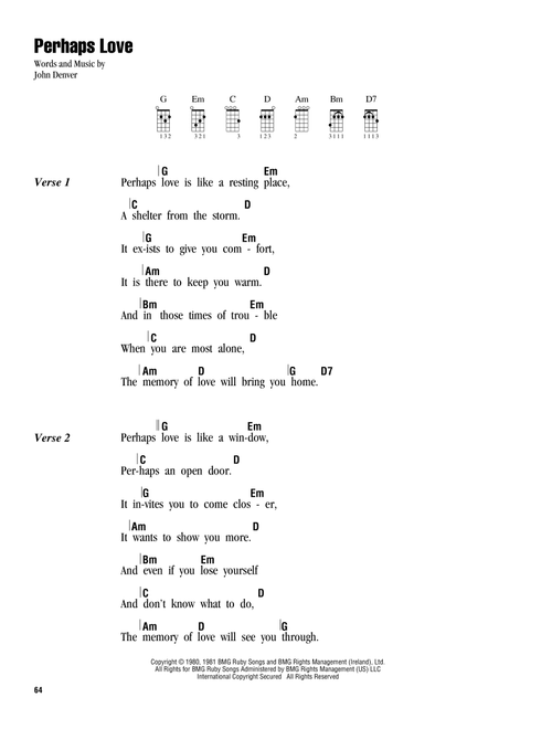 Perhaps Love - John Denver, John Denver and Placido Domingo (Ukulele Chords-Lyrics)