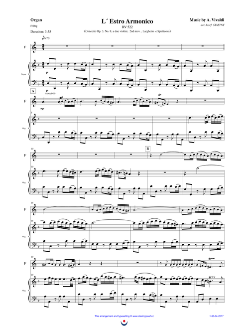 L´Estro Armonico (Larghetto e Spirituoso) (Arr. Josef STASTNY) - Antonio Vivaldi (Instrumental Duet and Piano)