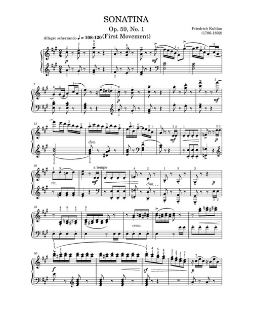 Sonatina Op.59 No.1 Movement 1 - Friedrich Kuhlau (Piano Solo)