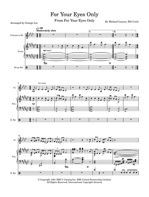 For Your Eyes Only (Arr. George Lin) - Sheena Easton (Clarinet and Piano)