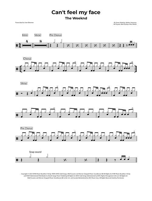 Can't Feel My Face (Arr. Sven Bloemen) - The Weeknd (Drums)
