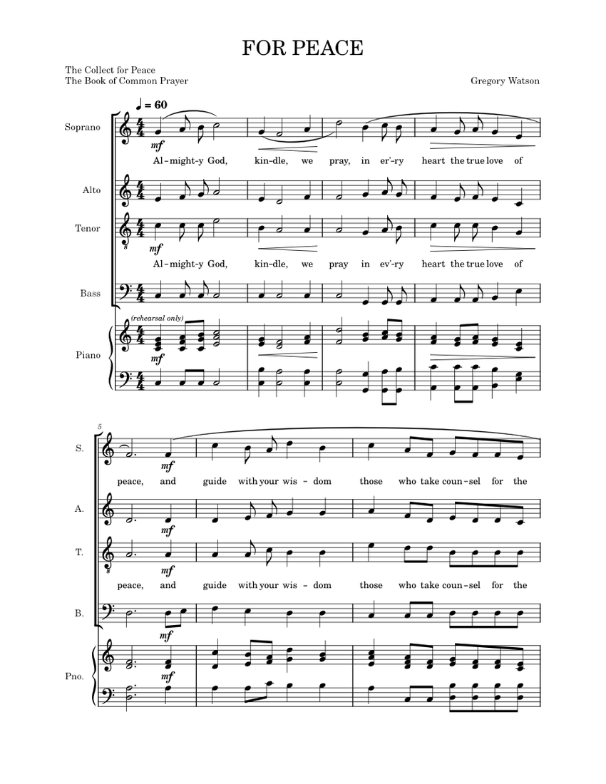 Note For Peace FOR_PEACE Sheet music for Piano, Soprano, Alto, Tenor & more ...