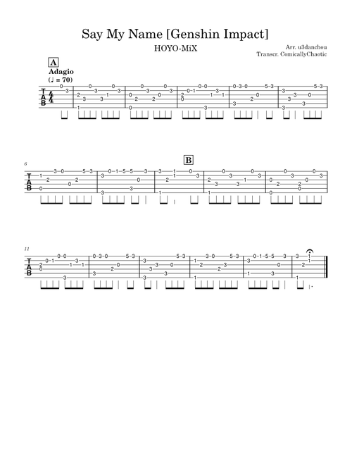 Say My Name – Yu-Peng Chen (Guitar TABS)