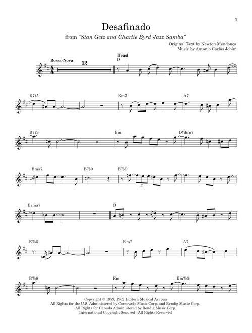 Desafinado - Stan Getz (Alto Sax Transcription)