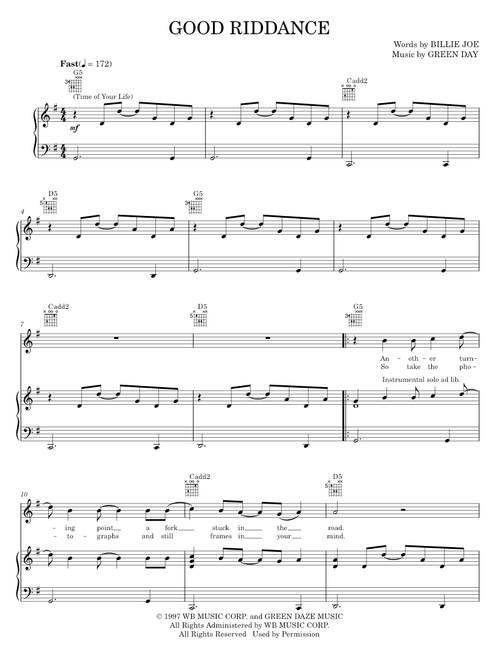 Good Riddance (Time of Your Life) - Green Day (Piano-Vocal-Guitar)